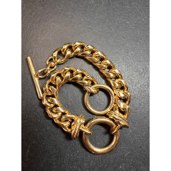 Chunky Gold Tone Curb Chain O-Ring Toggle Clasp Bracelet Costume Jewelry - Picture 2 of 13
